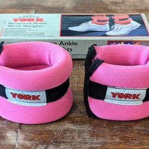Vintage YORK Neoprene Pair PINK 1 lb Soft Adjustable 1980's ANKLE WRIST Weights